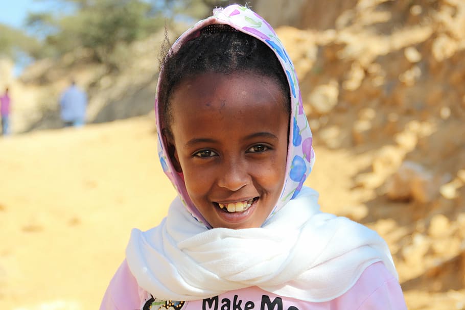 africa, eritrea, girl, the plateau of eritrea, childhood, portrait, child, looking at camera, smiling, happiness