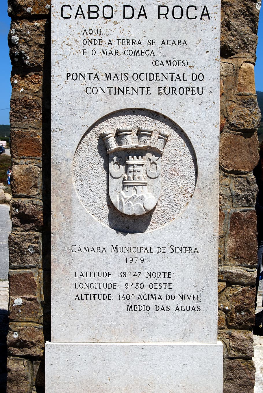 cabo da roca, monument, portugal, extreme, west, europe, atlantic ocean, text, craft, the past