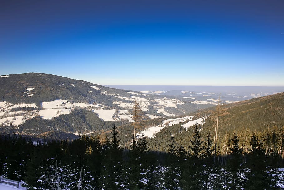winter is leaving, Winter, austria, cold, forest, hills, mountains, nature, panorama, sky