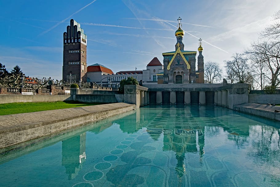 Darmstadt, Hesse, Alemania, Mathildenhöhe, art nouveau, torre de cinco dedos, capilla rusa, capilla, iglesia, ruso