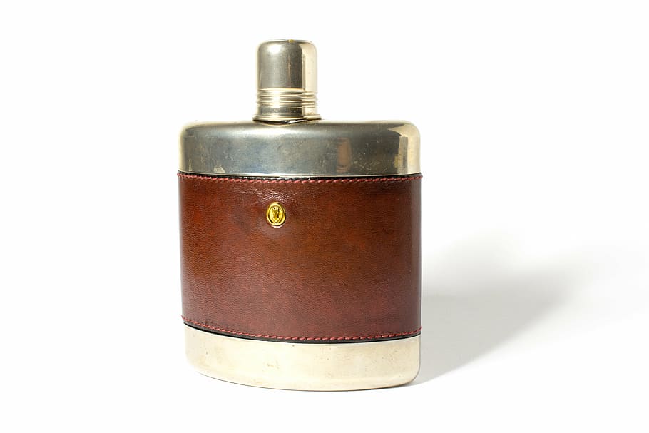 hip flask, alcohol, drink, classic, old, retro, hipster, spirits, brandy, alcoholics