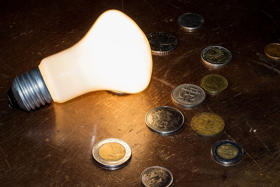 currency, light, business, finance, money, wealth, economic, bulb, electric, lamp