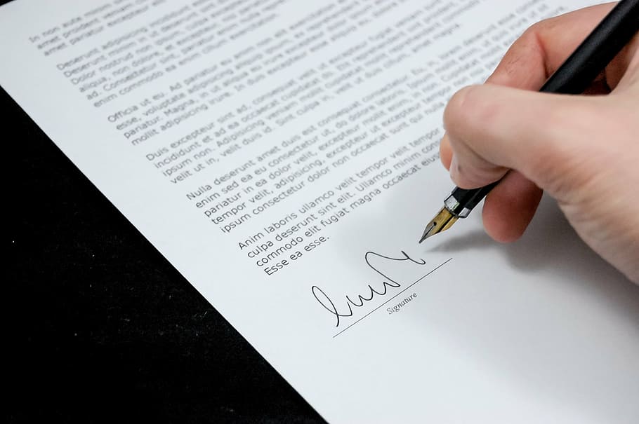 person, holding, signature pen, document, agreement, documents, sign, business, paper, pen