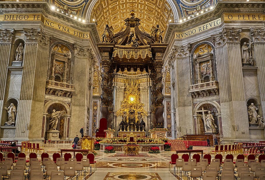 basílica de san pedro, vaticano, iluminado, tarde, famoso, arquitectura, iglesia, religión, dom, altar