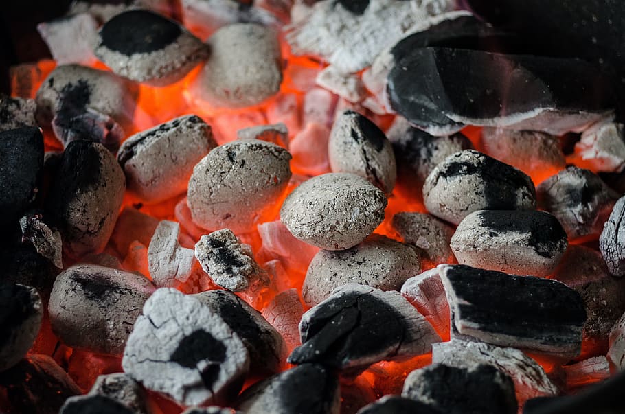 gray, black, charcoal, bbq, barbecue, coal, flame, grill, barbeque, braai
