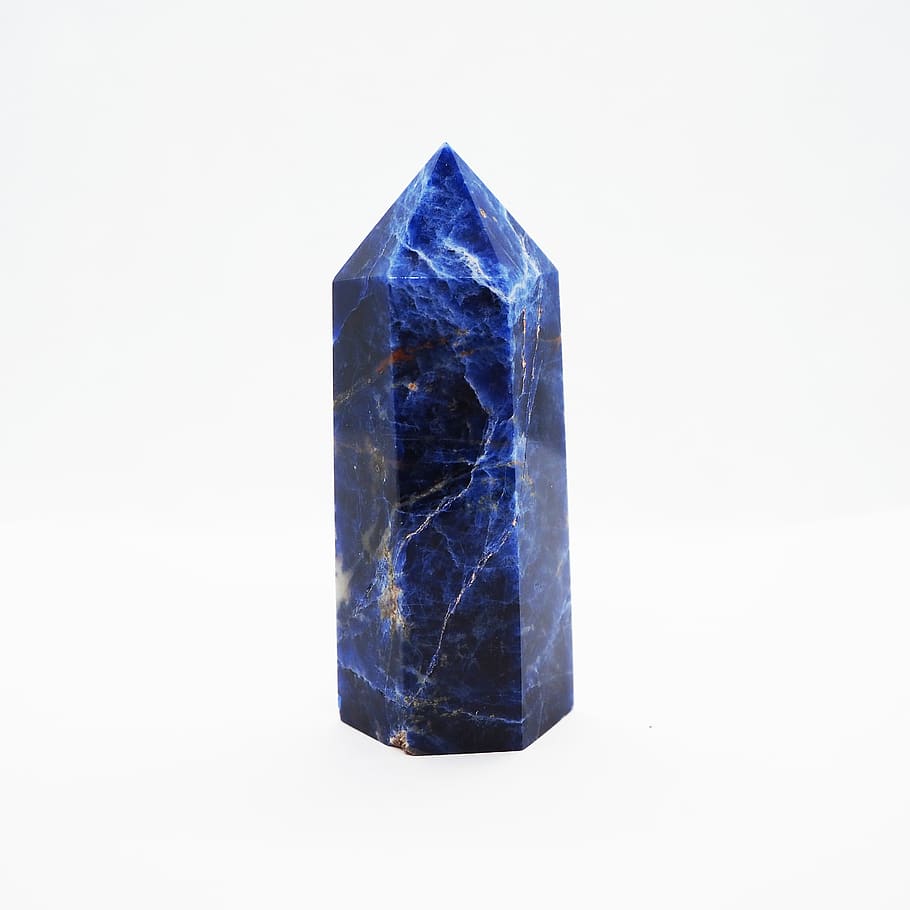 sodalita, cristal, azul, piedra, liso, piedras, punta, varita, rocas, zen