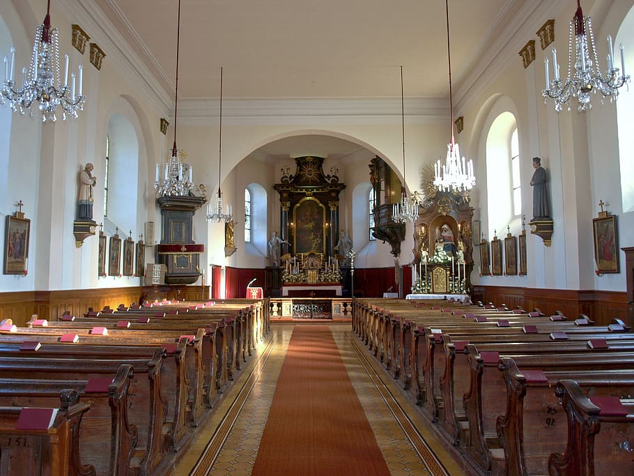 waidhofen, ybbs, hl florian, church, interior, aisle, benches, altar, religious, catholic