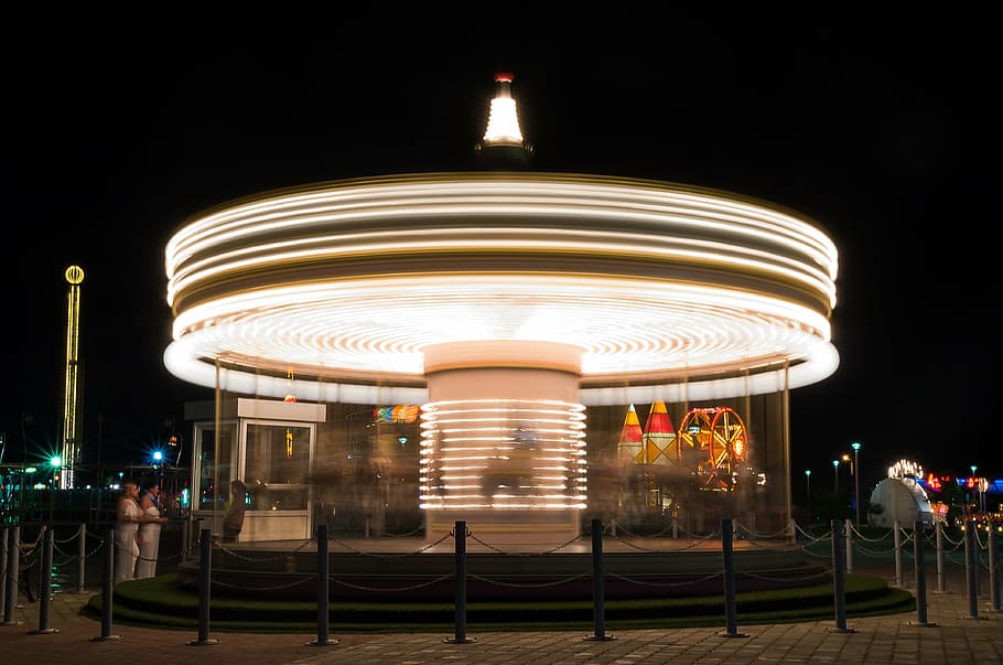 amusement park, blurred motion, carnival, carousel, children, color image, enjoyment, ferris, fun, georgia