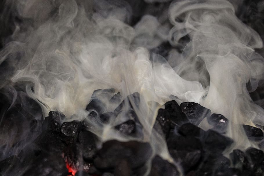 white, gray, smokes, smoke, clouds of smoke, coal, bake, kindle, grate, warm