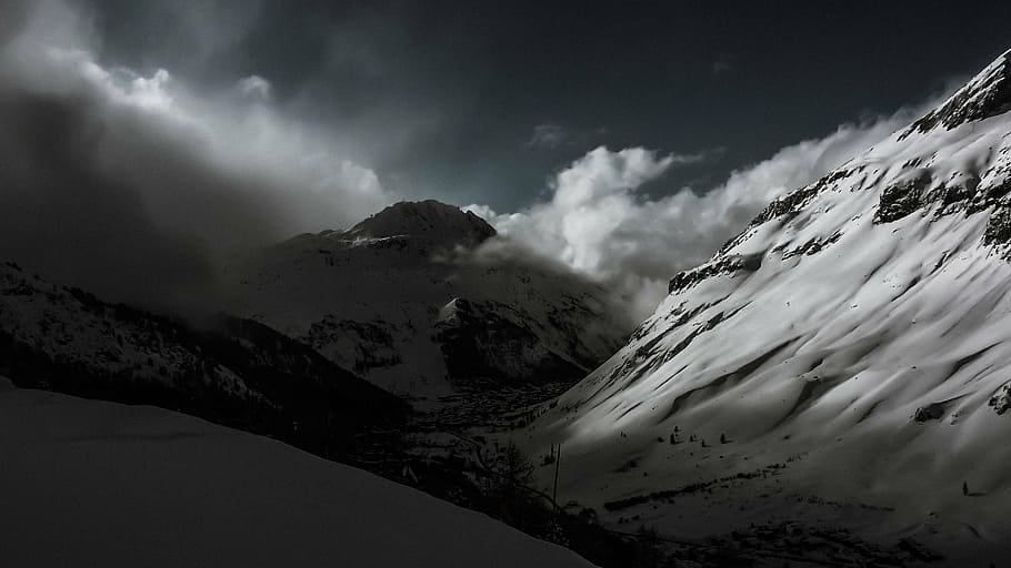 mountains, covered, snow, nature, landscape, mountain, winter, cold, weather, climb