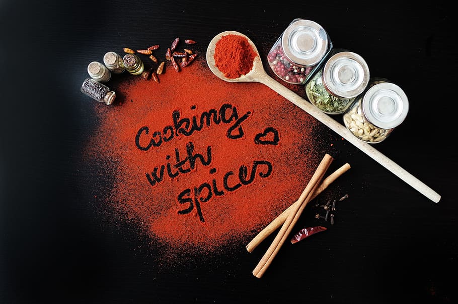 paprika, pepper, cooking, the inscription, colorful spices, the smell of, colorful, cayenne pepper, red, food and drink