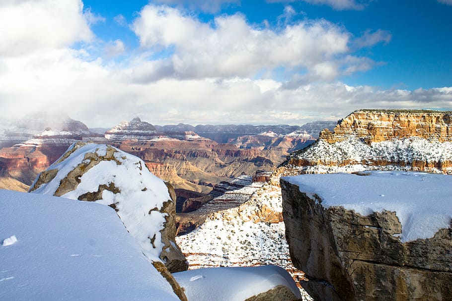 雪に覆われた山, グランドキャニオン, アメリカ, キャニオン, グランド, 公園, 国立, アリゾナ, 自然, 風景