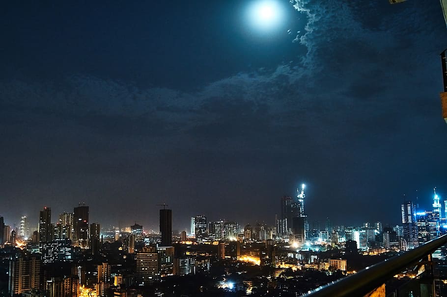 Mumbai, Levantamiento, ángulo alto, fotografía, rascacielos, edificios, noche, arquitectura, exterior del edificio, estructura construida