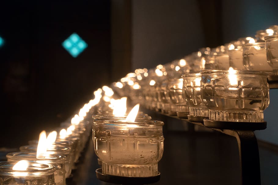 closed-up photography, lighted, candles, candle, victims, lights, prayer, church, candlelight, sacrificial lights