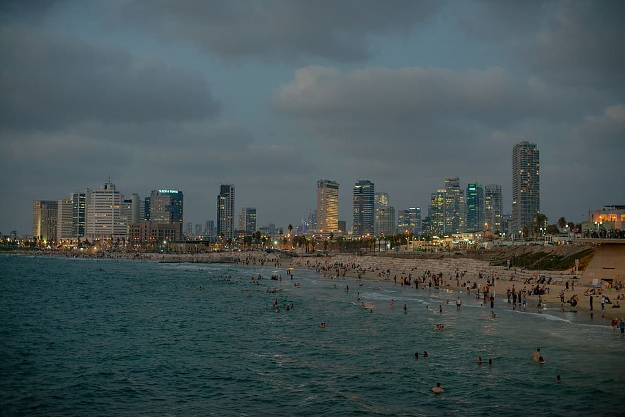tel aviv, israel, city, sea, jaffa, beach, eksterior bangunan, Arsitektur, struktur yang dibangun, air