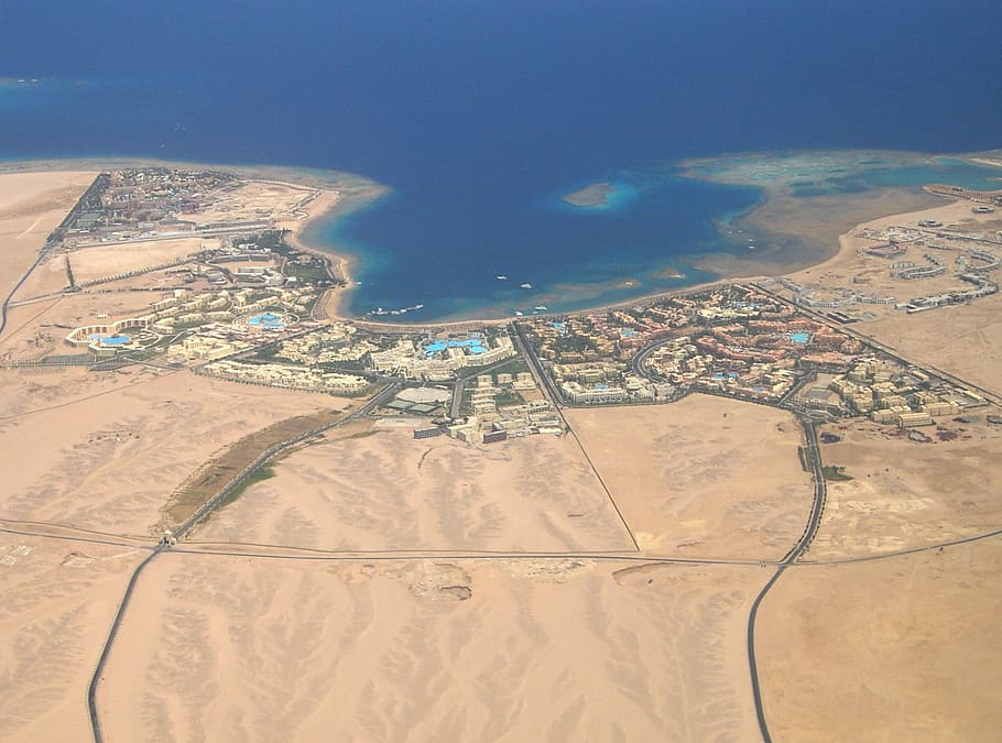 hurghada, view, from the plane, aerial View, flying, airplane, land, nature, air Vehicle, landscape