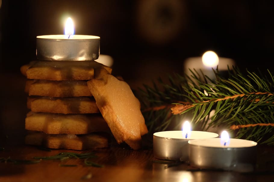 christmas, candles, decoration, december, biscuits, candle, flame, fire, burning, illuminated