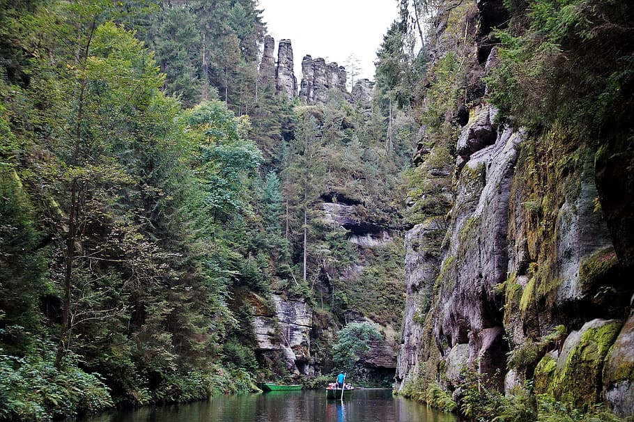 edmund gorge, czech switzerland, hřensko, czech republic, sandstone rocks, tourism, sandstone formations, river, cruise down the river, rowboat
