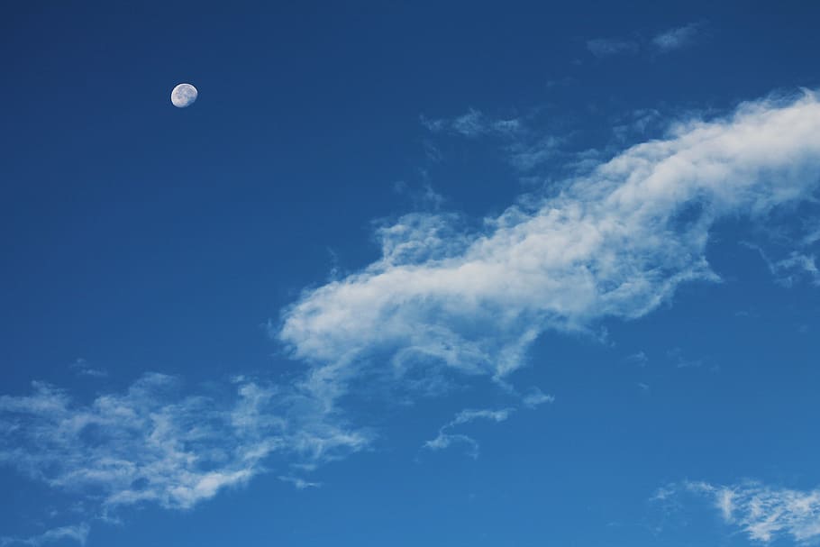white clouds, moon, clouds, sky, sky clouds, blue, clouds sky, blue sky clouds, dramatic, cosmos