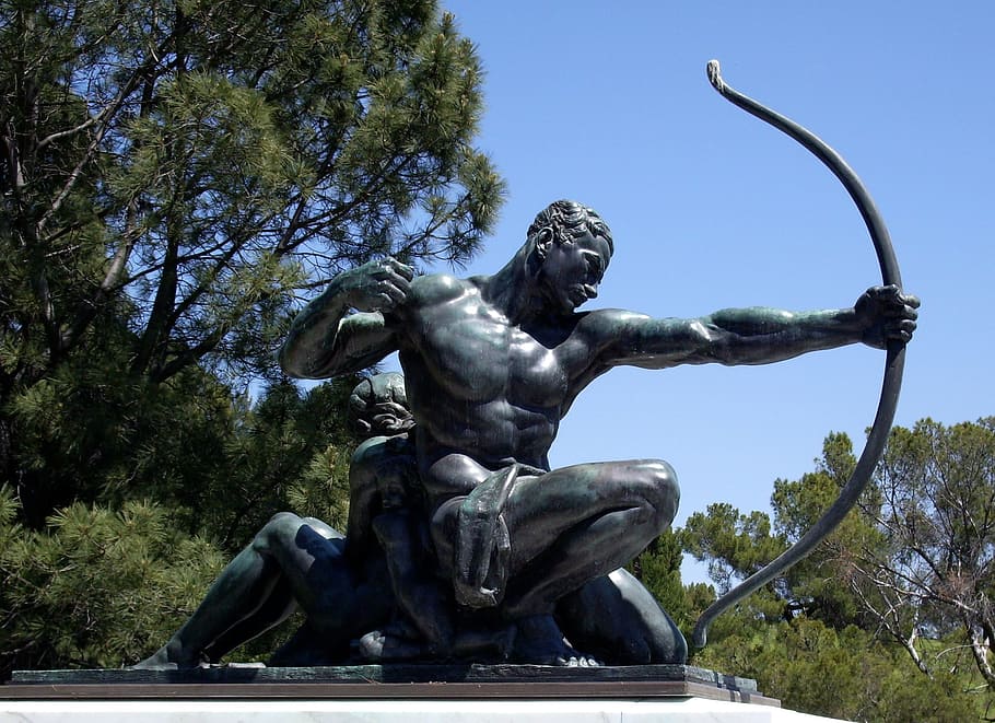 archer statue, archer, bronze, sta, statue, arrow, bow, warrior, man, monument