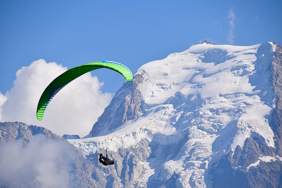 paragliding, paraglider, mountains, glacier paragliding, rhône - alpes, mont blanc, haute savoie, fly, weather, adrenaline