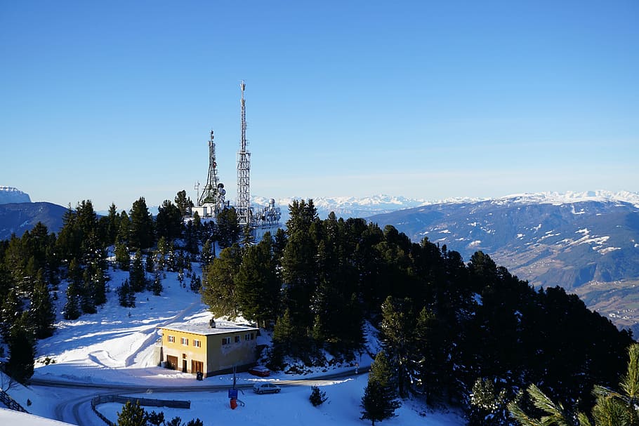 transmitter, plose, south tyrol, alpine, bressanone, radio, cell towers, mountains, snow, radio tower