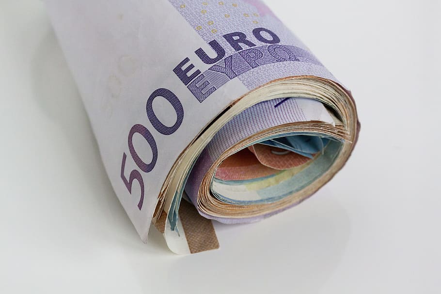 ロール, 500ユーロ紙幣, お金, 紙幣, 金融, 自己負担金, サポート, 年金, リハビリテーション, ショッピング