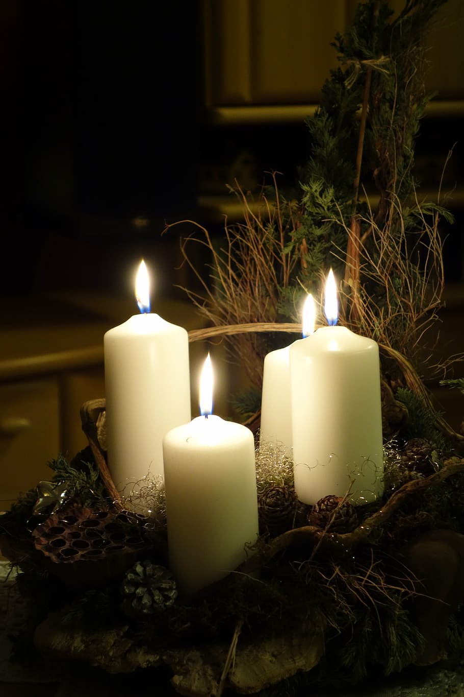 4つの柱のキャンドル, 出現, 花輪, 出現の花輪, クリスマスジュエリー, 装飾, クリスマス, クリスマスの時期, キャンドル, 12月