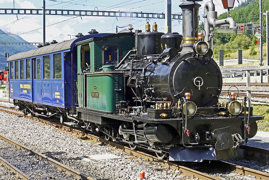 スイス, 蒸気機関車, 蒸気鉄道furka-bergstrecke, dfb, 駅oberwald, 狭軌, ラック鉄道, lok breithorn, 行く準備ができて, 水上クレーン