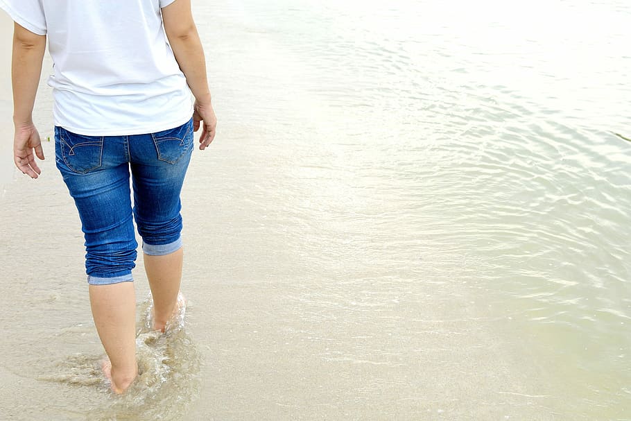 Beach, Sea, Sand, Walking, Woman, Water, ocean, feet, summer, legs