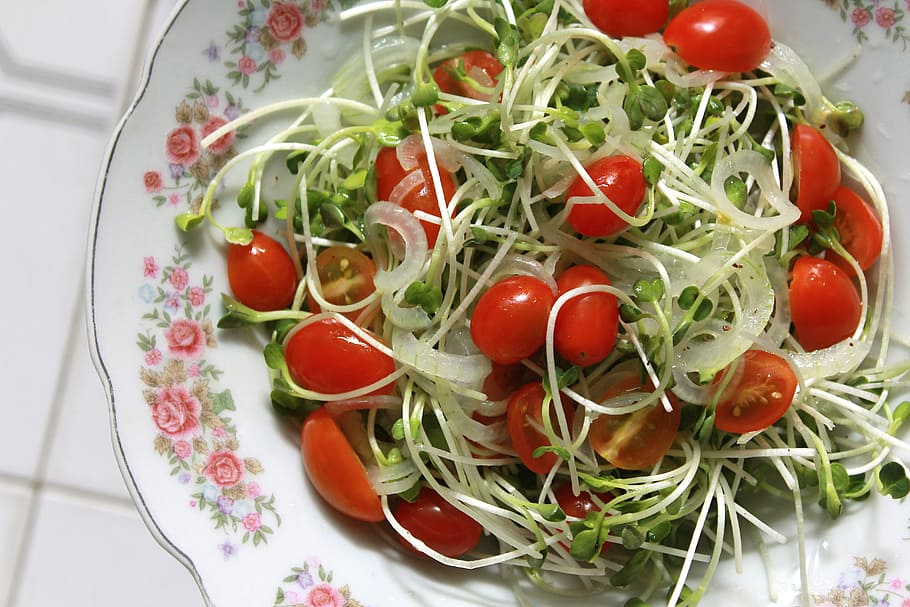 vegetarian, salad, tomat, sayuran, hidangan, makanan, sehat, diet, makan, segar