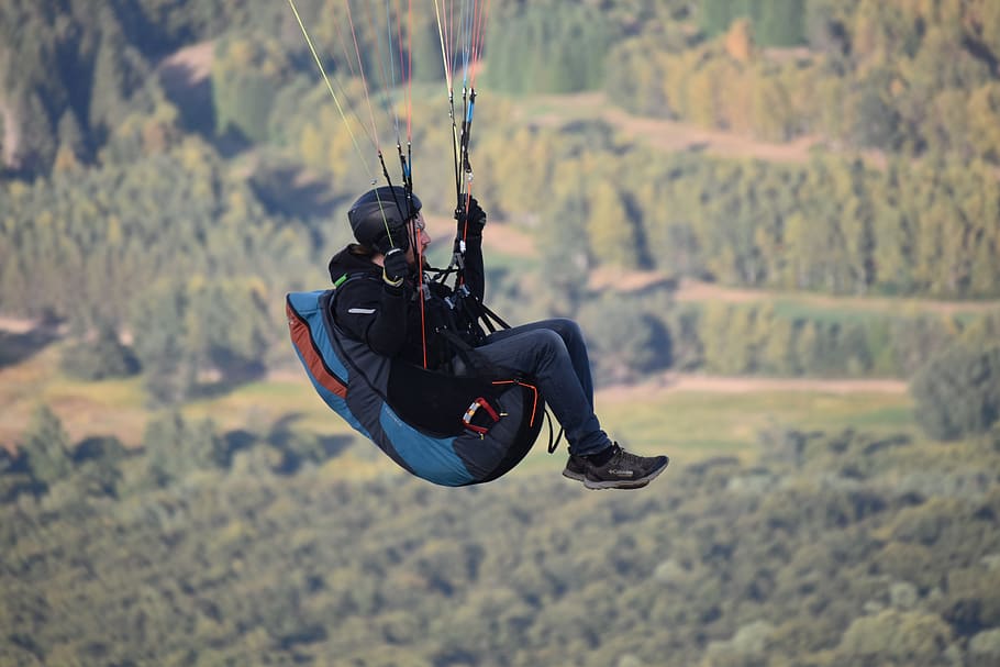 fifth wheel, sitting paragliding, paragliders, adventure, sport, flight, fly, aircraft, blue sky, thermal