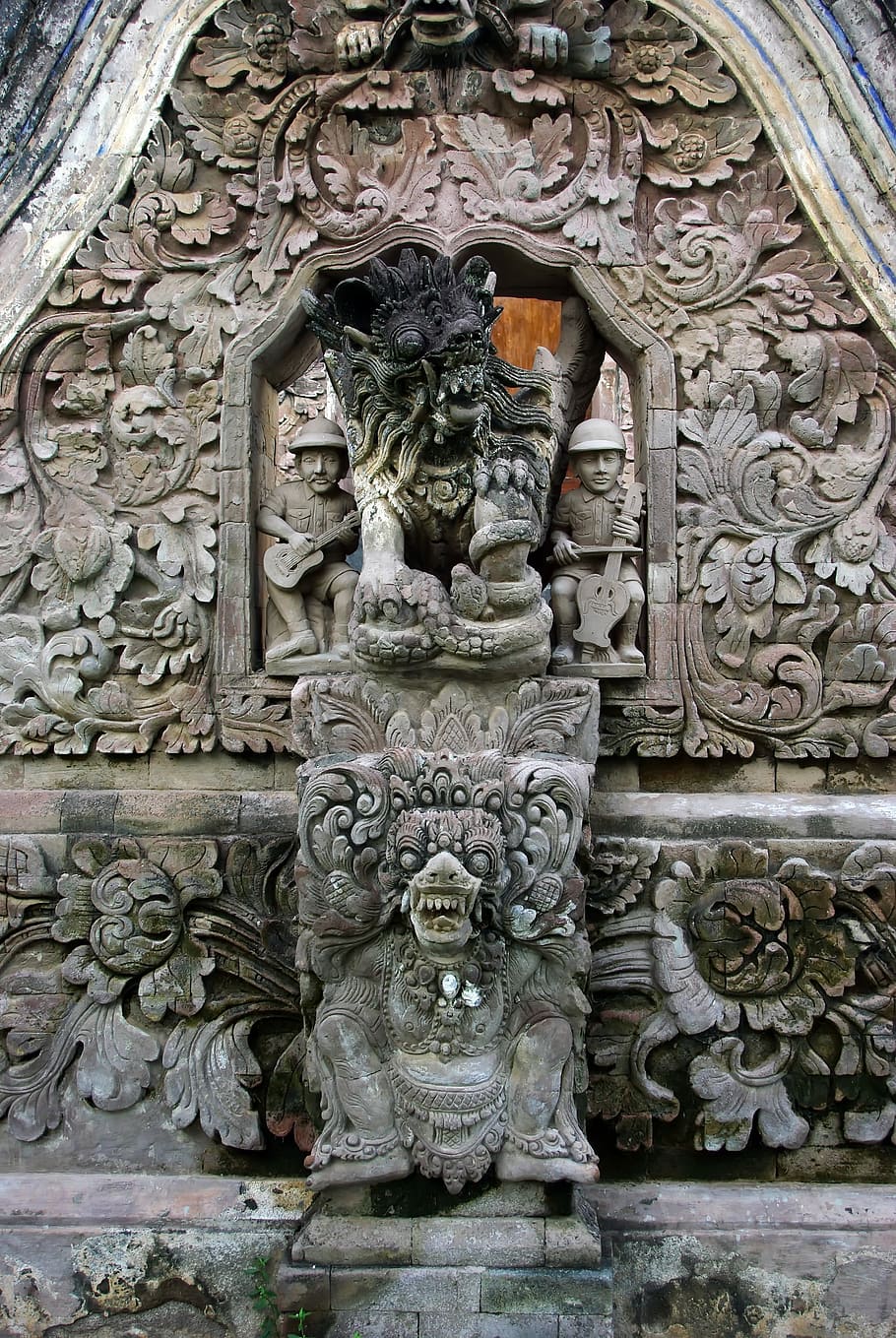 Indonesia, Bali, Candi, Pediment, bas-relief, buddha, suci, doa, arsitektur, patung