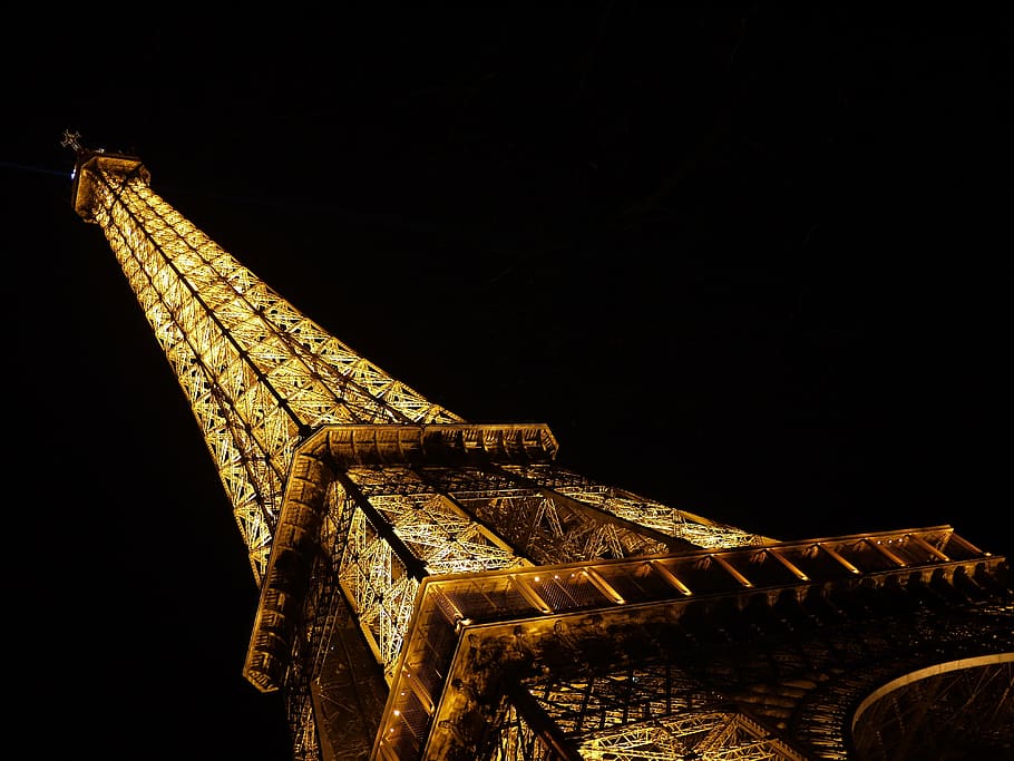 cacing, pandangan mata, menara eiffle, nightime, pandangan mata cacing, menara, lampu, penerangan, menara eiffel, Paris