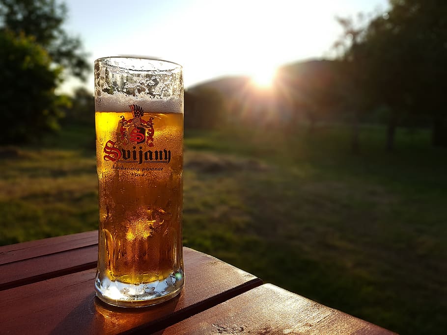 beer, glass, drink, alcohol, refreshment, czech beer, sunlight, food and drink, table, focus on foreground
