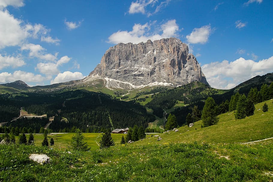 landscape, italy, dolomite, dolomites, nature, cloud, mountain, alps, forest, panorama