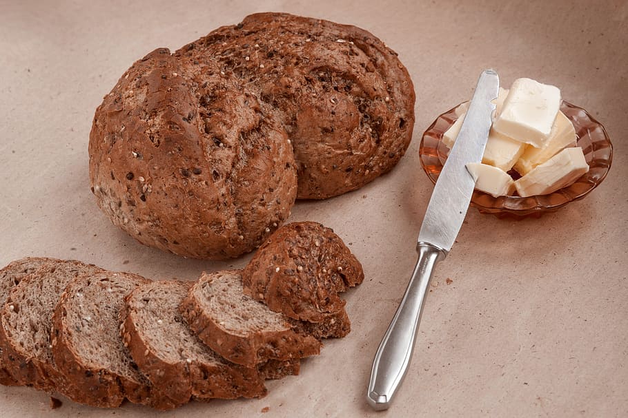 bread, food, oil, knife, breakfast, lunch, flour, wheat bread, rye, home