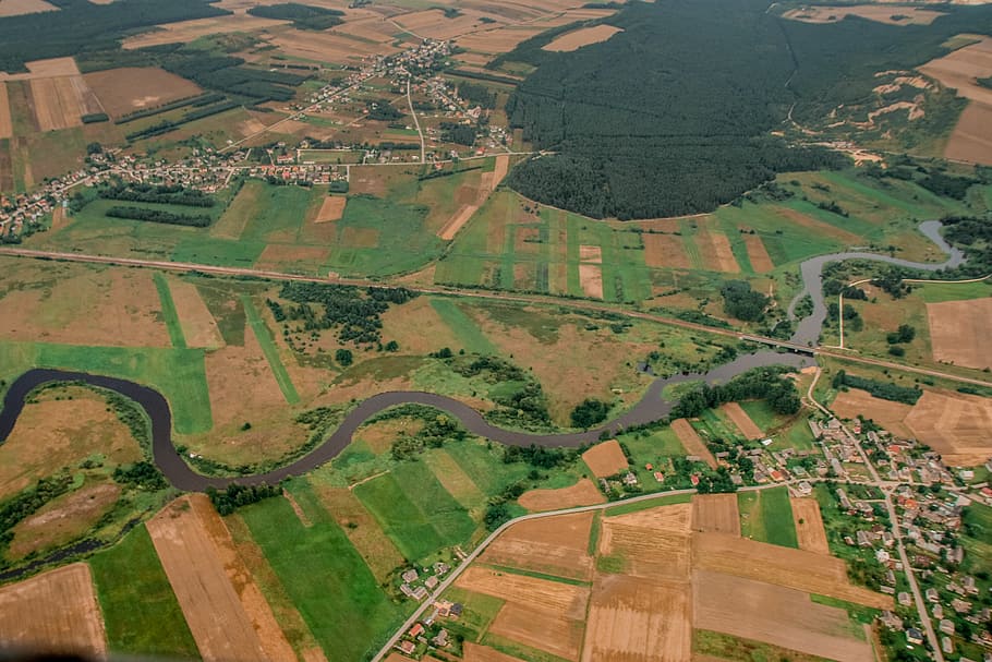 río, paisaje, naturaleza, verde, Polonia, banda, bosque, foto aérea, vuelo, vista aérea