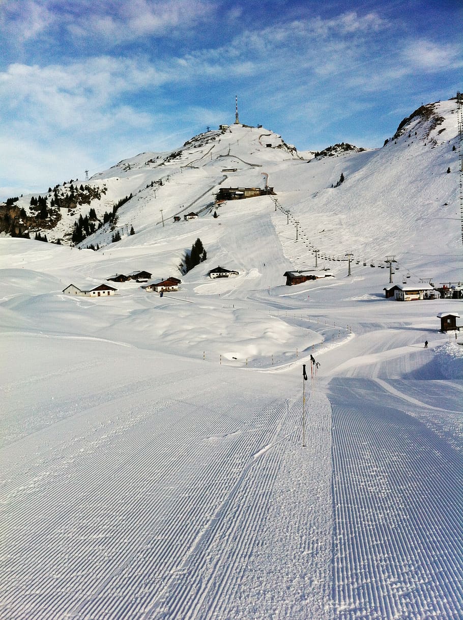 snow, ski, lane, mountain, alps, kitzbuhel, austria, cable car, landscape, winter