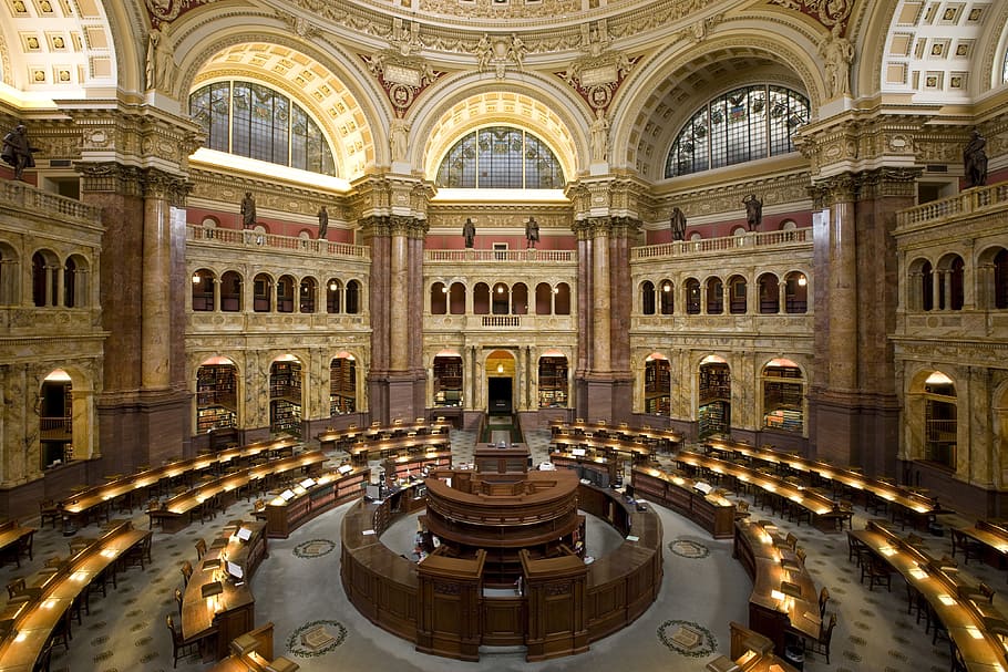 beige, paint dome building, table, chairs, library, library of congress, loc, research library, congress, united states of america