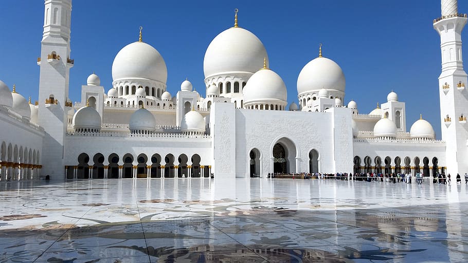 minarete, religión, arquitectura, viajes, espiritualidad, abu dhabi, mezquita, exterior del edificio, cúpula, estructura construida