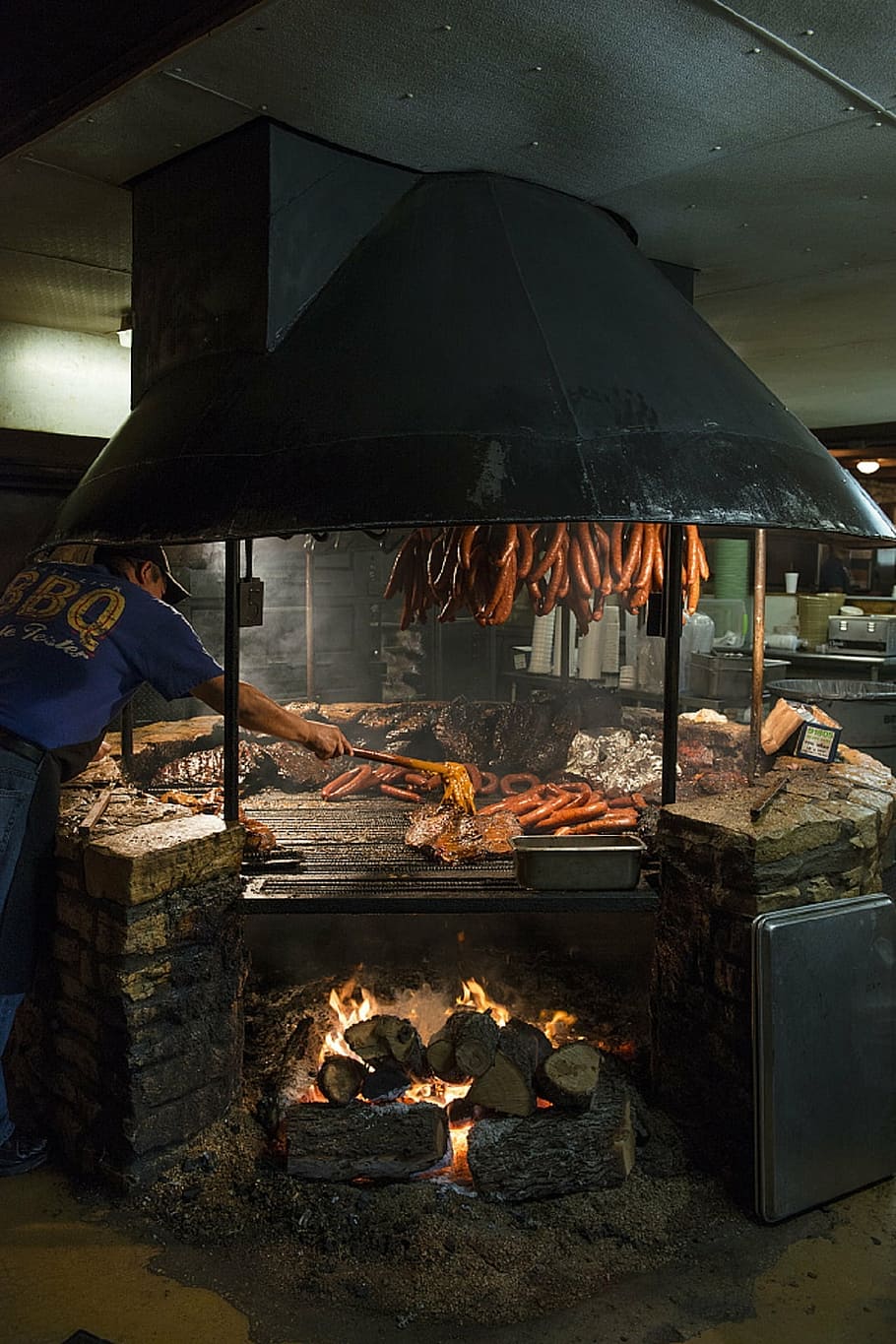 barbecue, pit, smoke, meat, fire, wood, glowing, food, bbq, texas