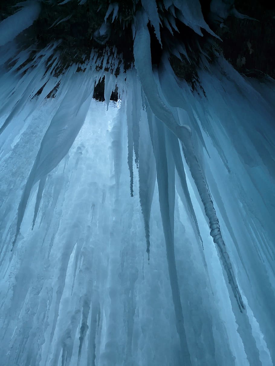 white ice drops, Ice Cave, Ice Curtain, Icicle, ice formations, cave, blanket, depend, cold, urach waterfall