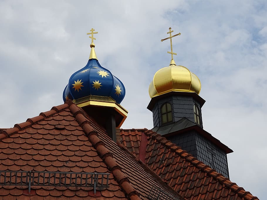 церковь, купол, золотой, русская православная церковь, православная, построенная структура, архитектура, экстерьер здания, здание, небо