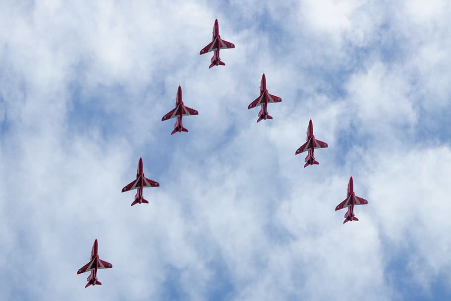 red arrows, air display, air display team, jet fighters, jets, red arrows jets, aircraft, show, airforce, jet