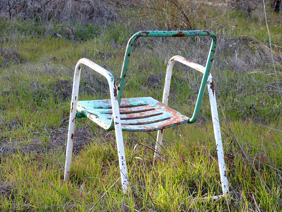 椅子, メタファー, シンボル, 放棄, ソレダッド, 荒廃, 草, 人なし, 緑の色, 風景