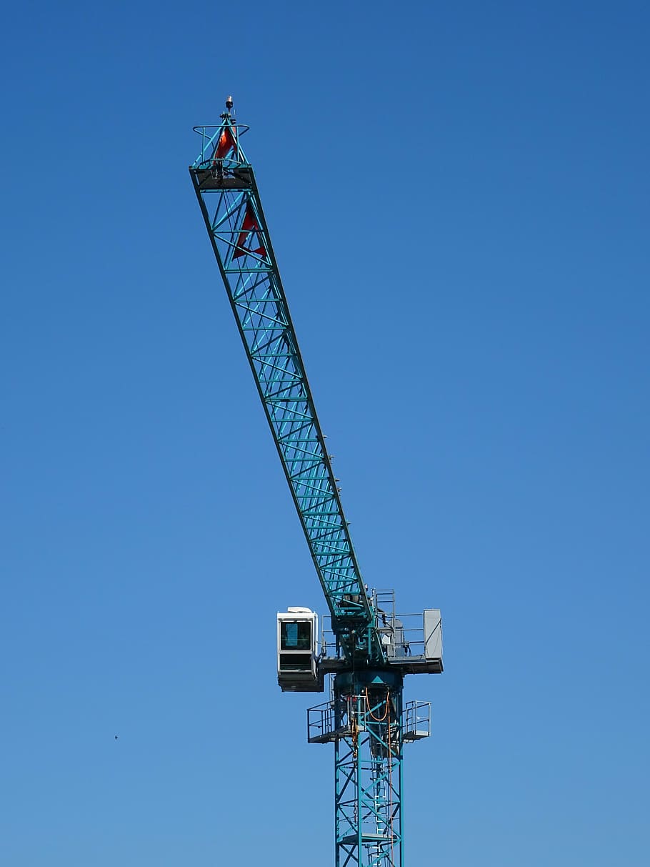 crane, technology, sky, blue, construction, build, baukran, site, construction work, machine