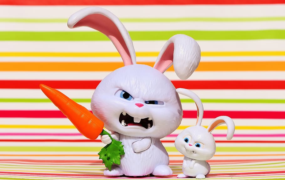 life, pets rabbit figurines, hare, evil, snowball, film character, pets, funny, cute, animal