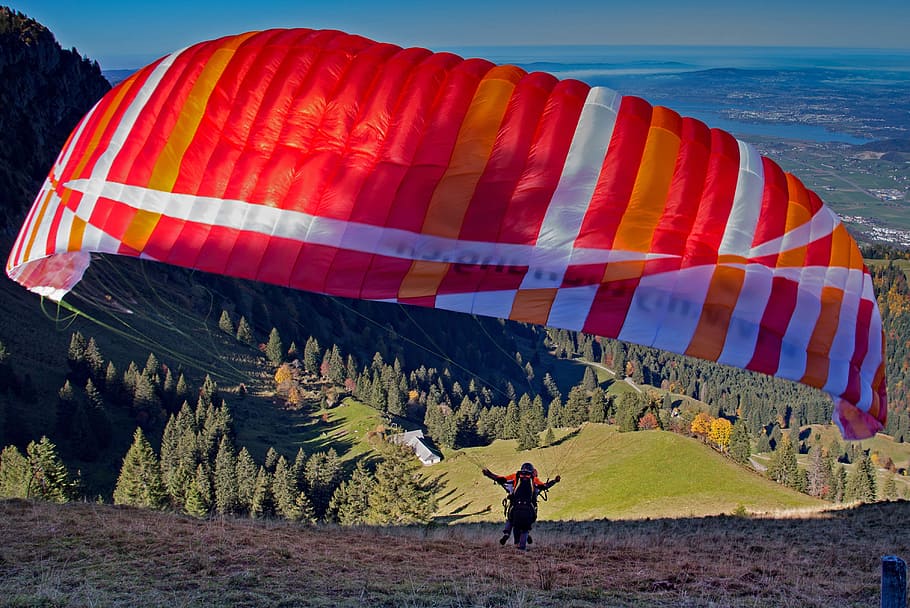 paragliding, start, paraglider, clipping stage, fly, screen, extreme sports, air sports, adventure, one person
