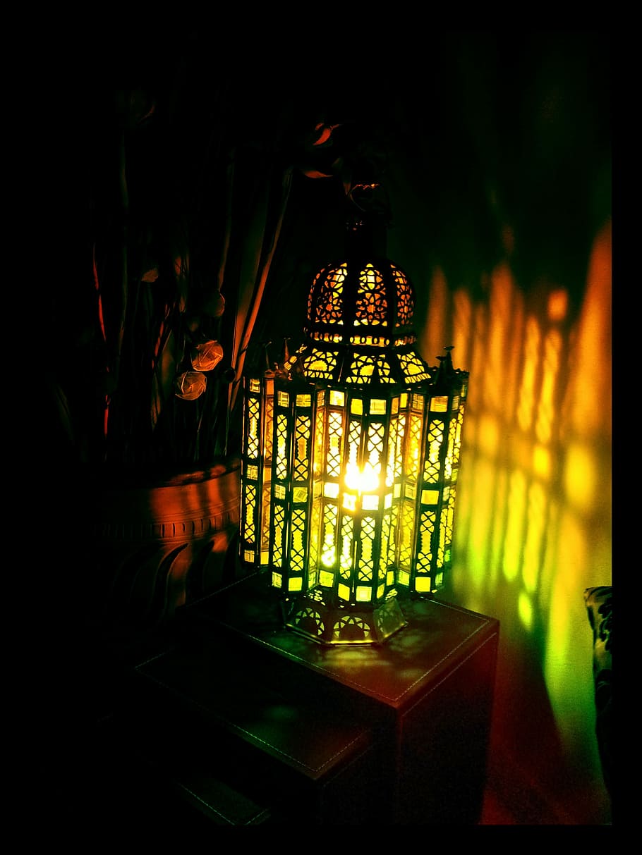 ランプ, 工芸品, モロッコ, 光, 闇, 照明付き, 照明器具, 夜間, 屋内, 人なし